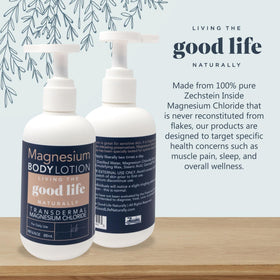 Living the Good Life Naturally magnesium lotion bottle demonstrates USA-made craftsmanship.