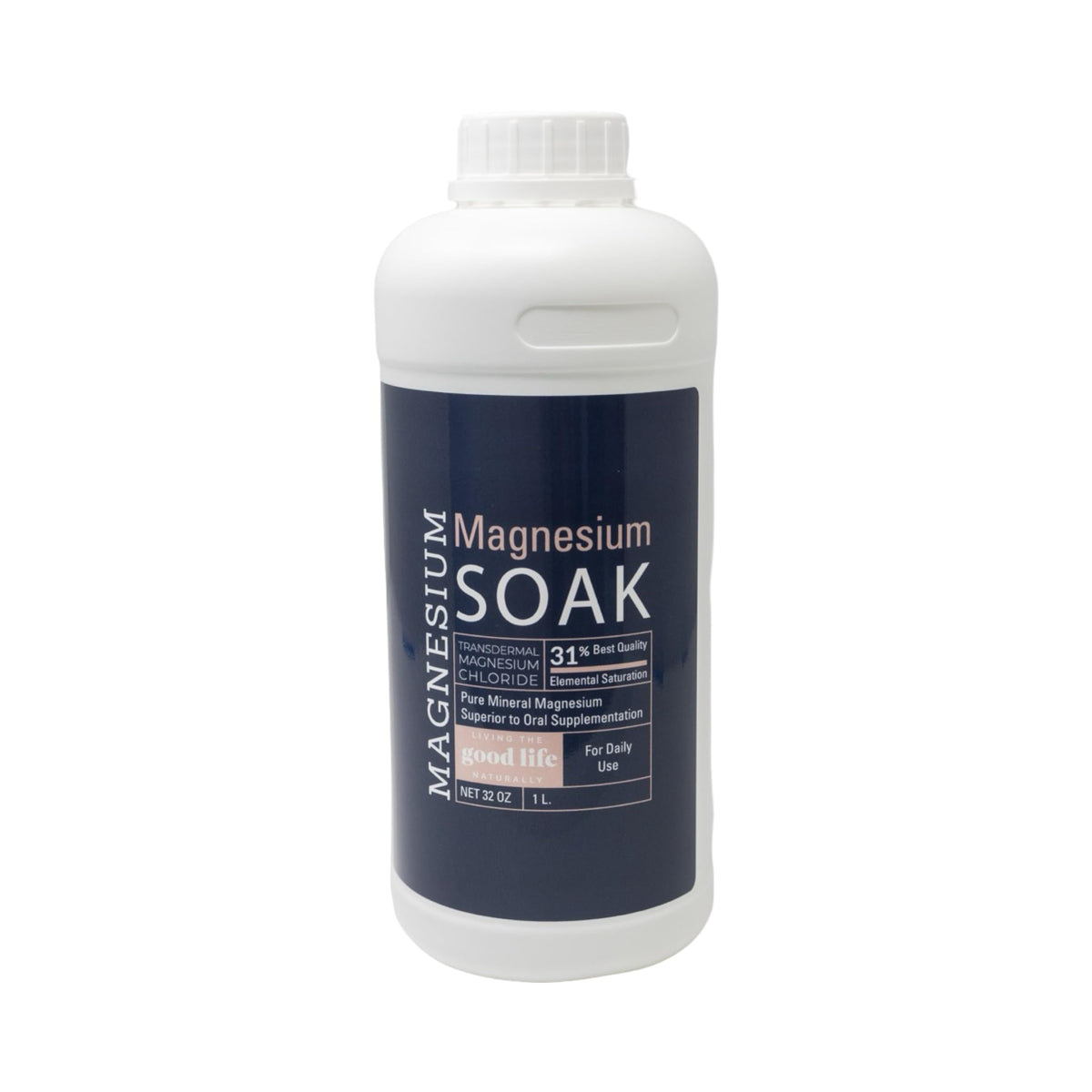 Living the Good Life Naturally magnesium soak bottle pour for a soothing bath