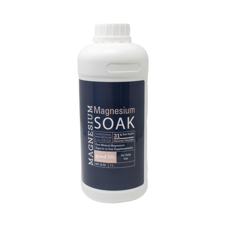 Living the Good Life Naturally magnesium soak bottle pour for a soothing bath
