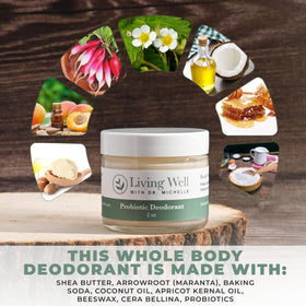 Texture close-up of Living Well with Dr. Michelle probiotic deodorant cream showing smooth formula