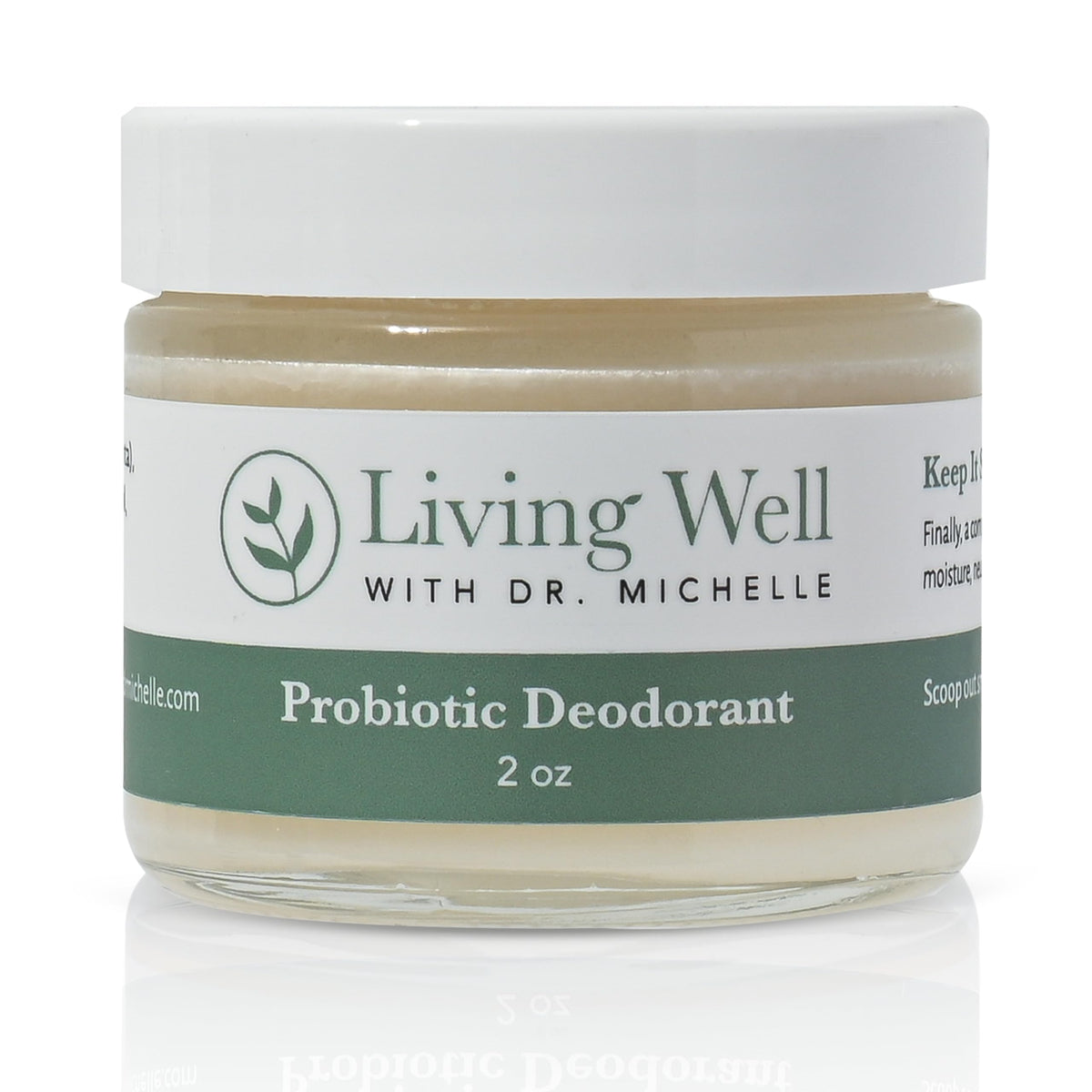 Living Well with Dr. Michelle probiotic deodorant cream unscented bottle for all-day freshness