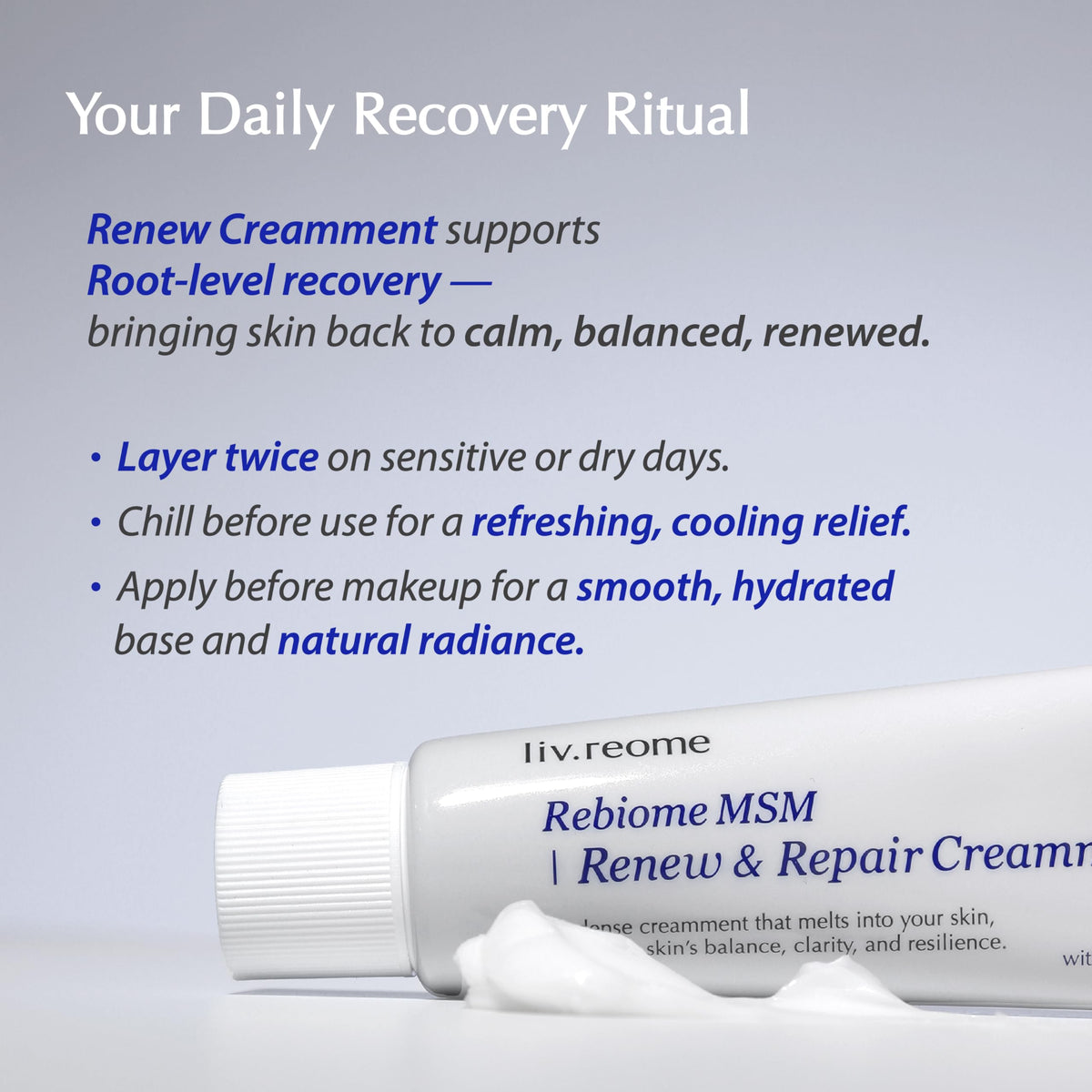 Livreome clean formula badge near product suggests paraben- and fragrance-free care.