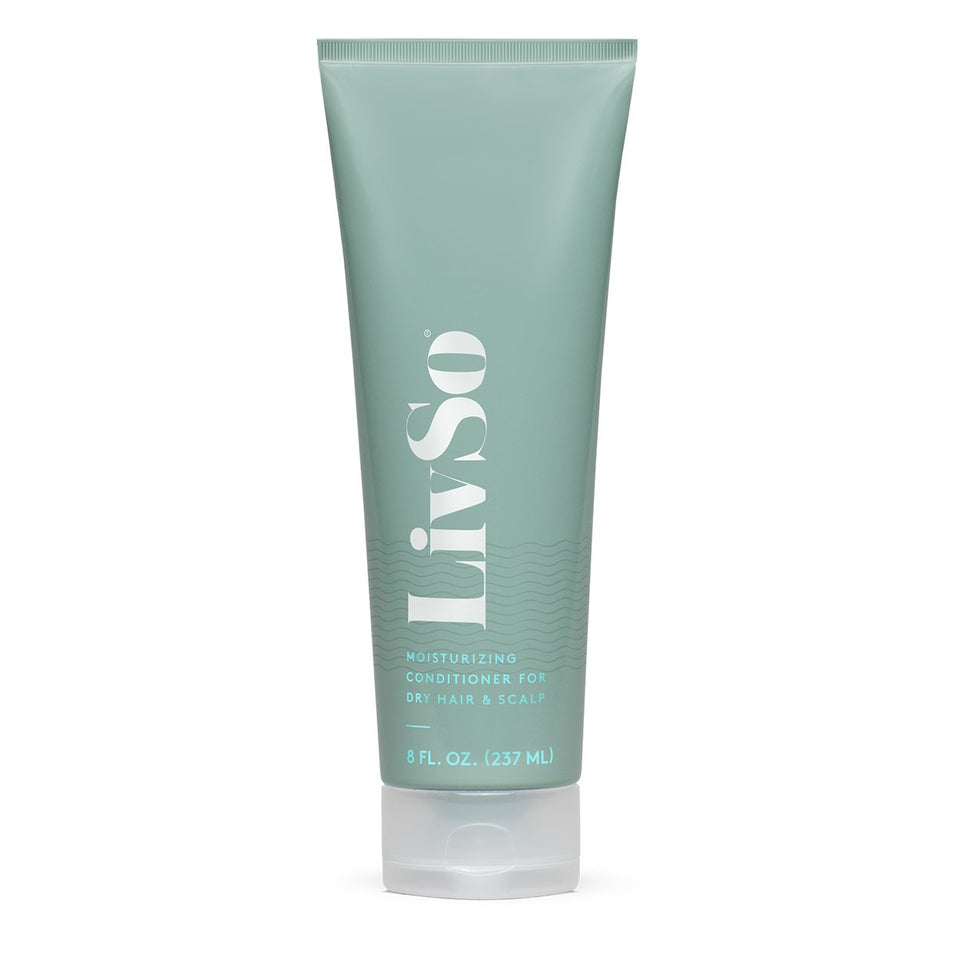 LivSo Moisturizing Scalp Conditioner bottle on bathroom shelf for daily hydration