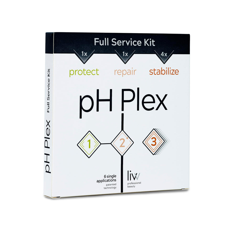 LIW pH Plex Protect bottle pour shows color shield for silky strands