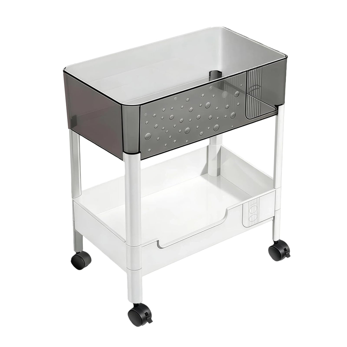 LIWNYRK 2-tier rolling cart under desk for compact storage.