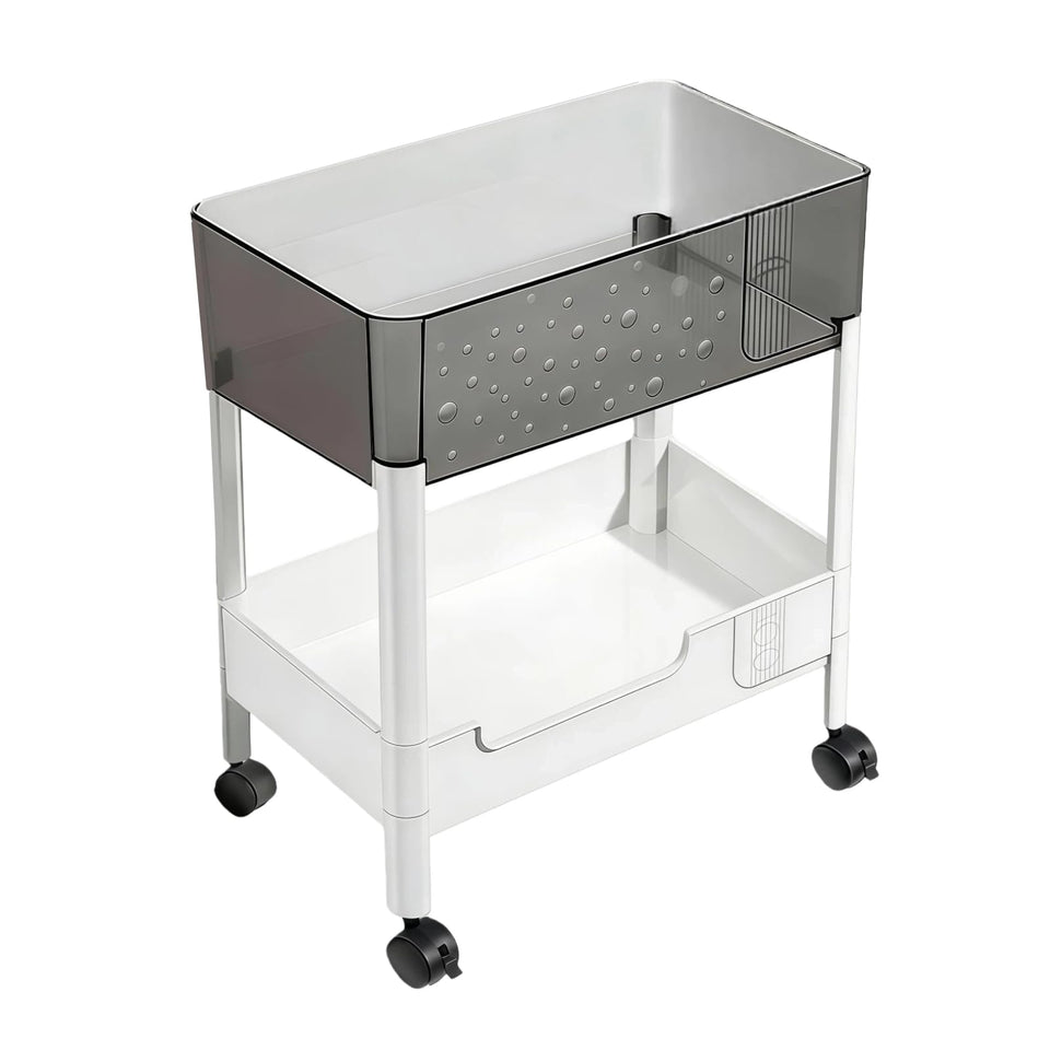 LIWNYRK 2-tier rolling cart under desk for compact storage.