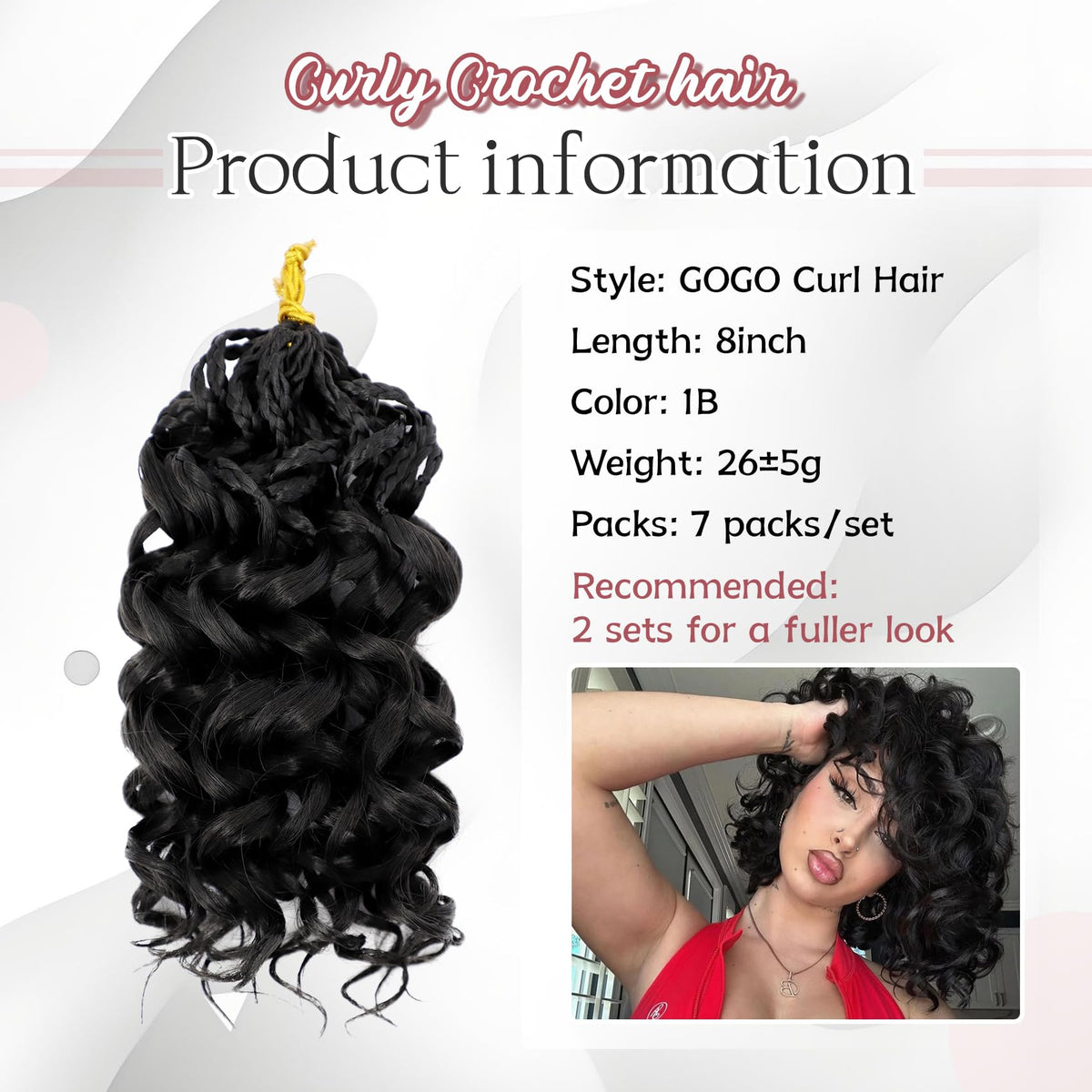 LIYATE Gogo Curl 8inch pre-looped top for easy installation.