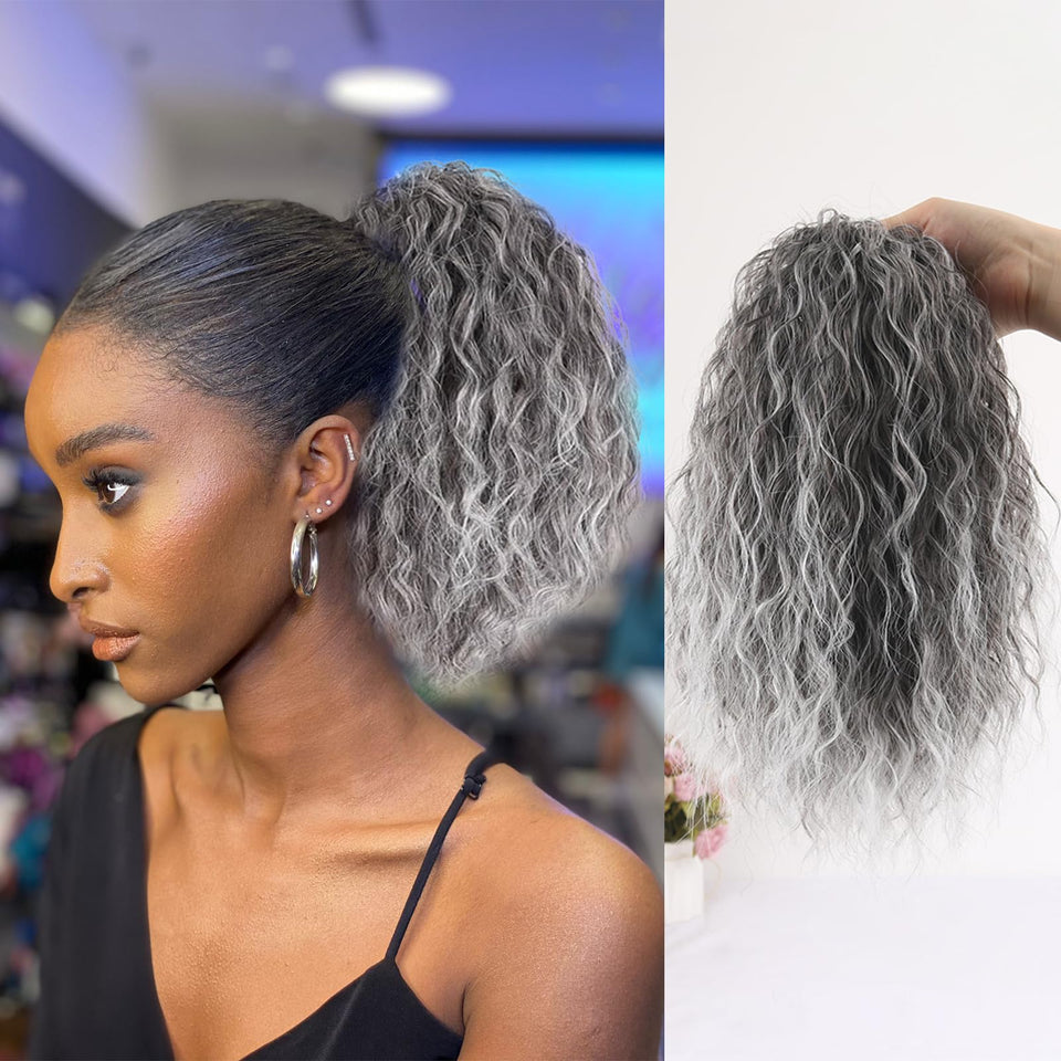 Liyouda short gray drawstring ponytail adds lightweight volume and easy styling.