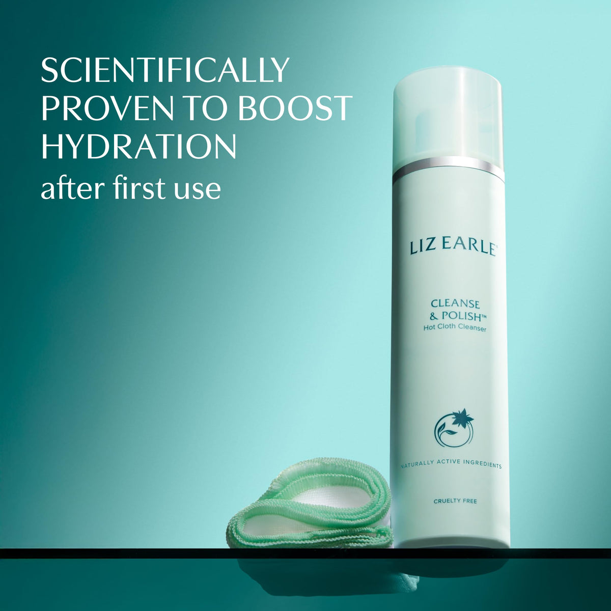 Grape-sized amount of Liz Earle Cleanse & Polish dispensed on palm.