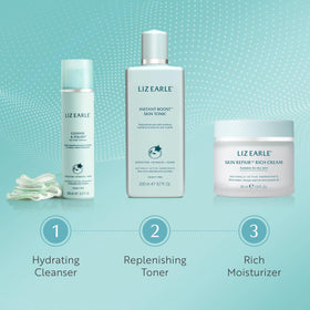 Liz Earle Cleanse & Polish being massaged onto face and neck.
