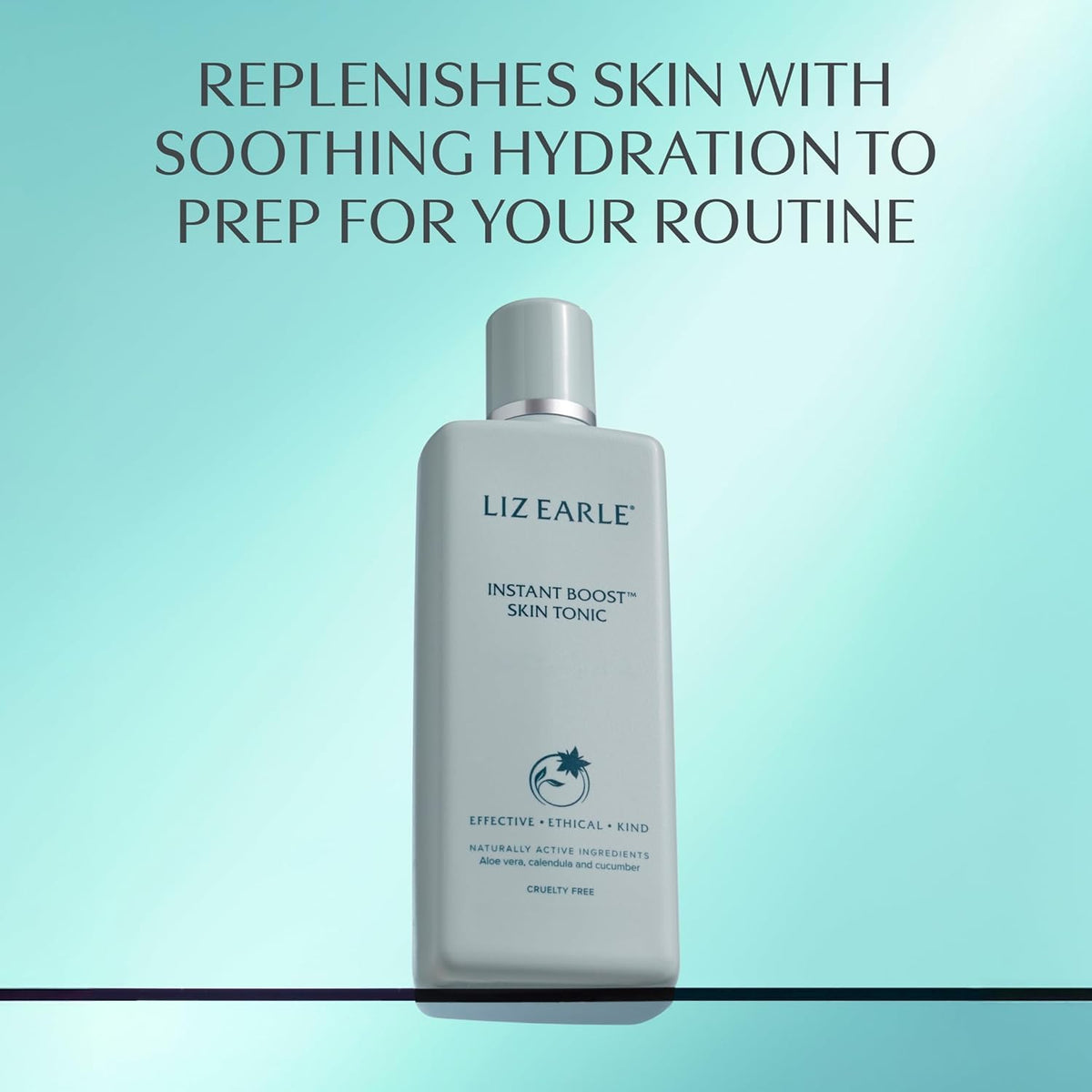 Liz Earle Instant Boost Skin Tonic calendula-chamomile blend promotes soothing, gentle toning.