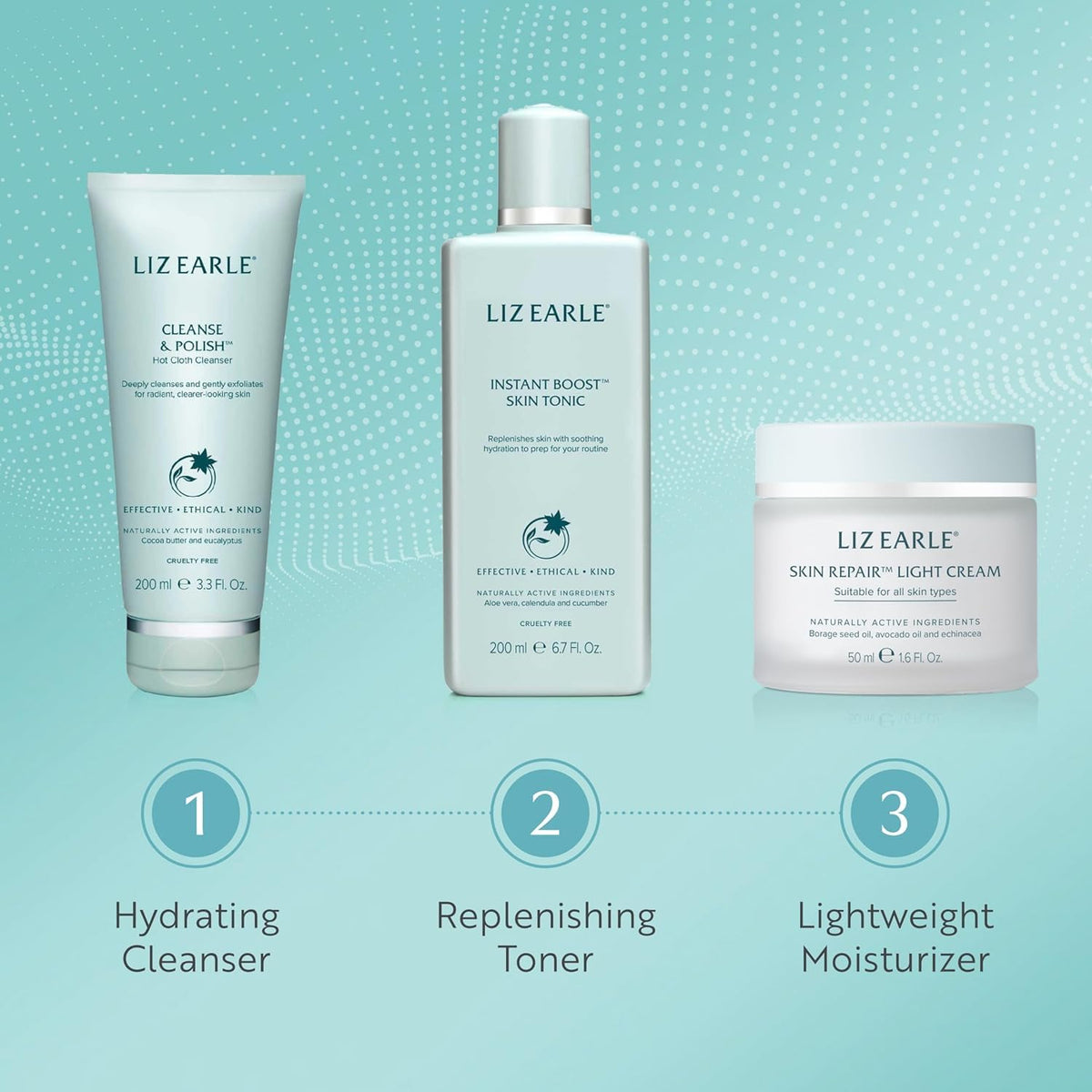 Liz Earle Instant Boost Skin Tonic cucumber-wake close-up showing refreshing properties.