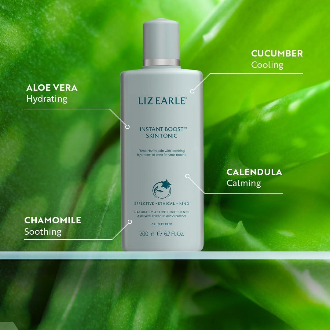 Liz Earle Instant Boost Skin Tonic liquid-glow close-up for a luminous, prepped complexion.