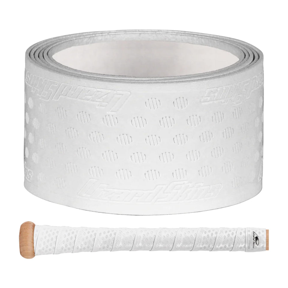 Lizard Skins DSP Ultra bat grip Diamond White closeup showing adhesive backing for easy installation.