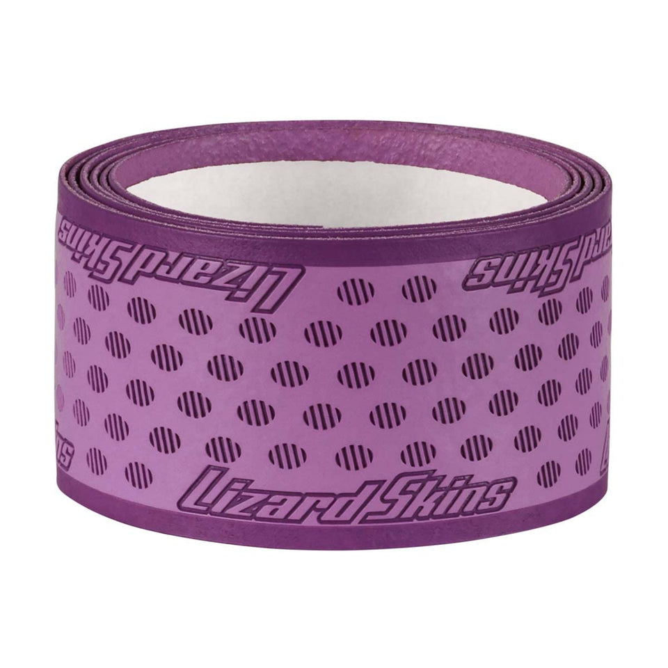 Lizard Skins DSP Ultra bat grip violet purple wrapped on a baseball bat for improved feel and control.