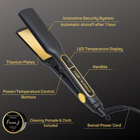 Lizze Supreme 1.5 Pro flat iron held in hand for portable styling.