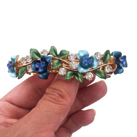 Lizzie Kay copper barrette detail with vein-pattern petals