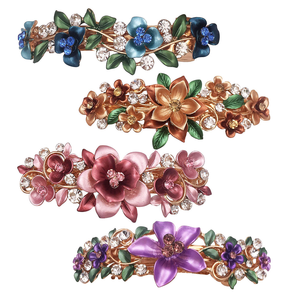 Lizzie Kay pink flower barrette with rhinestones for formal daywear