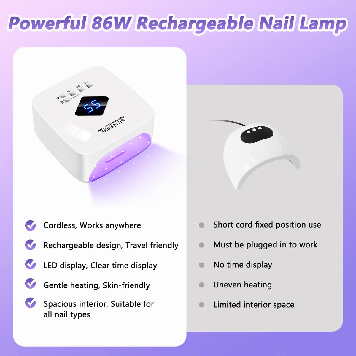 LKE cordless UV nail lamp 3-timer display for easy timing