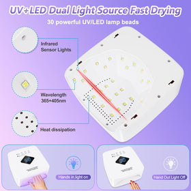 LKE cordless UV nail lamp interior diodes with dual-spectrum light