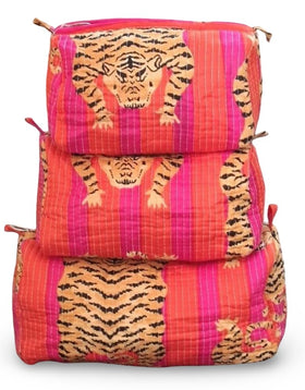 LKGSM RUGS tiger print quilted toiletry bag small for compact travel organization.