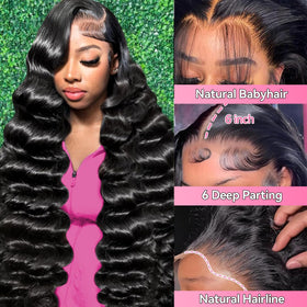 LKJY 13x6 HD transparent lace wig with baby hairs for seamless hairline.