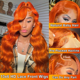LKJY 13x6 ginger-orange lace front wig with HD lace blends skin