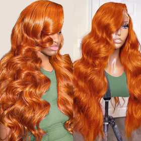 LKJY Ginger Orange Wig, 30-inch body wave with natural shine and movement