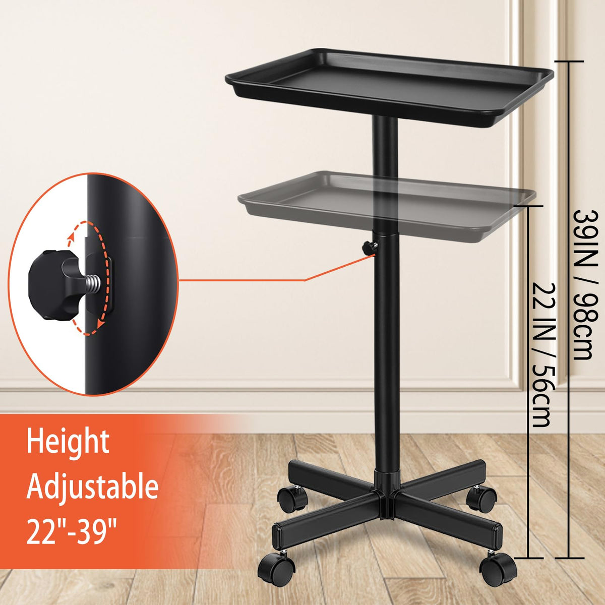 LKT COBTAC height-adjustable tray offers flexible reach for treatments.