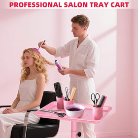 LKT COBTAC salon tray adjustable height optimizes reach for different hairstyling tasks.