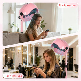 LKT COBTAC pink hooded dryer on wheels for easy repositioning.