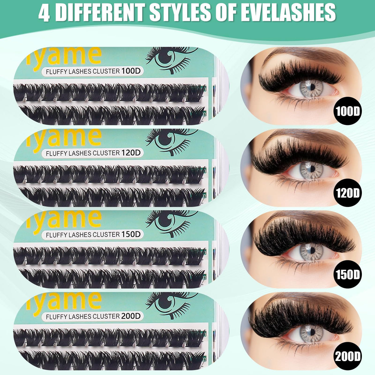 LLTiyame D-curl lash clusters 10-22mm for versatile looks