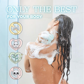 L LUSETA Coconut Milk Body Wash bottle close-up conveys soothing, creamy texture.