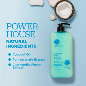 L LUSETA Coconut Milk Body Wash ingredients feature coconut oil and natural extracts for nourishment.