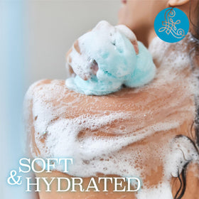 L LUSETA Coconut Milk Body Wash with pomegranate hints at antioxidant benefits for skin.