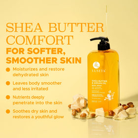 Argan oil droplets on skin after LLUSETA wash for smooth feel