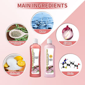 LMDGDS Onion Biotin & Rosemary Shampoo bottle side highlighting silicone-free formula for all hair types.