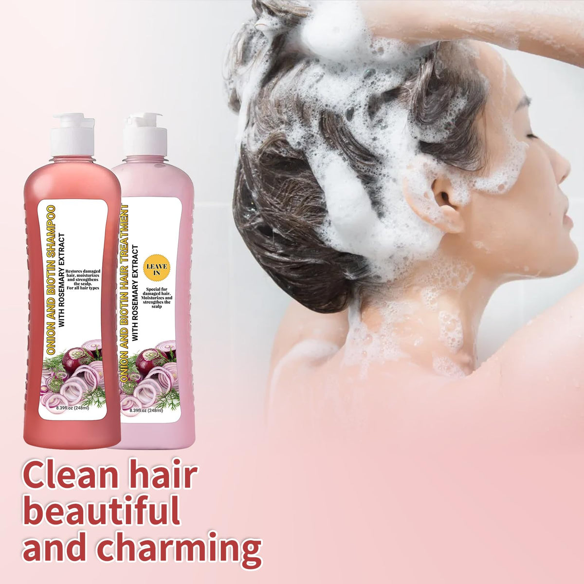 LMDGDS Onion Biotin & Rosemary Shampoo lather close-up demonstrates rich cleansing experience.