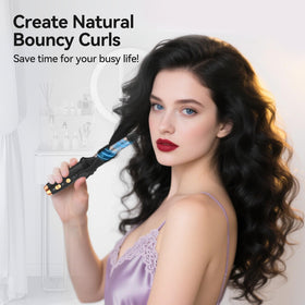 LNSTN cordless curling iron shows LED display and 3 temperature levels for versatile styling.