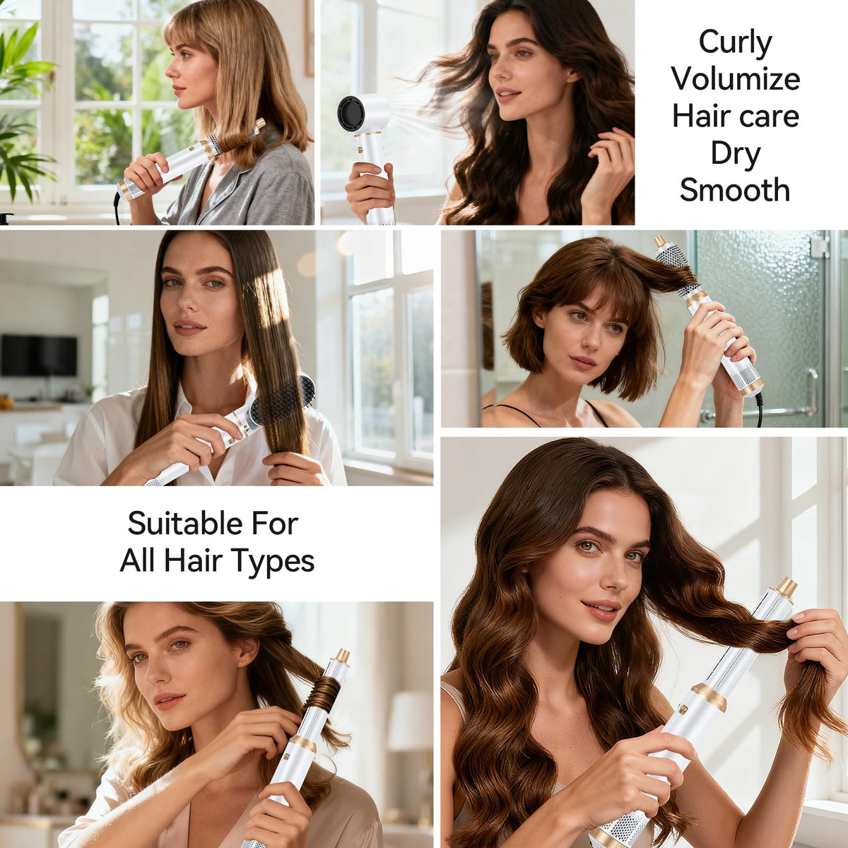 LNSTN round and oval combs for smoothing and volumizing the look.