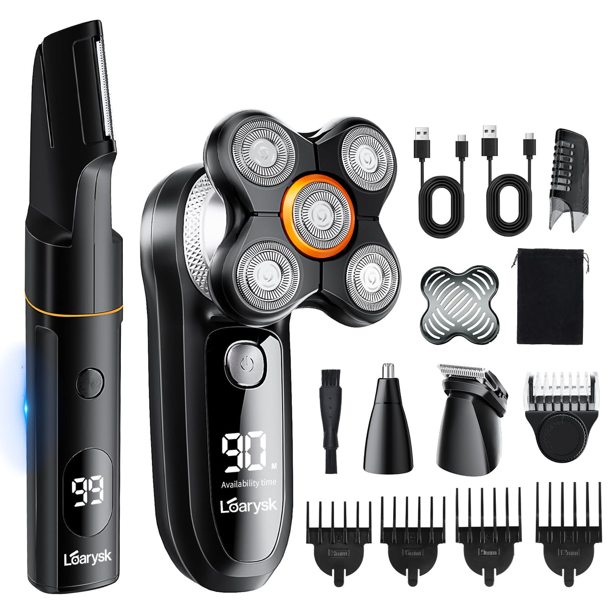Loarysk head shaver with 5D floating heads for smooth scalp contouring.
