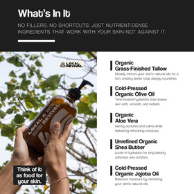 Local Revival bottle highlights a simple, intentional body wash routine.