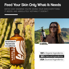 Local Revival Tallow and Honey Body Wash almond vanilla label closeup—gentle, nourishing formula