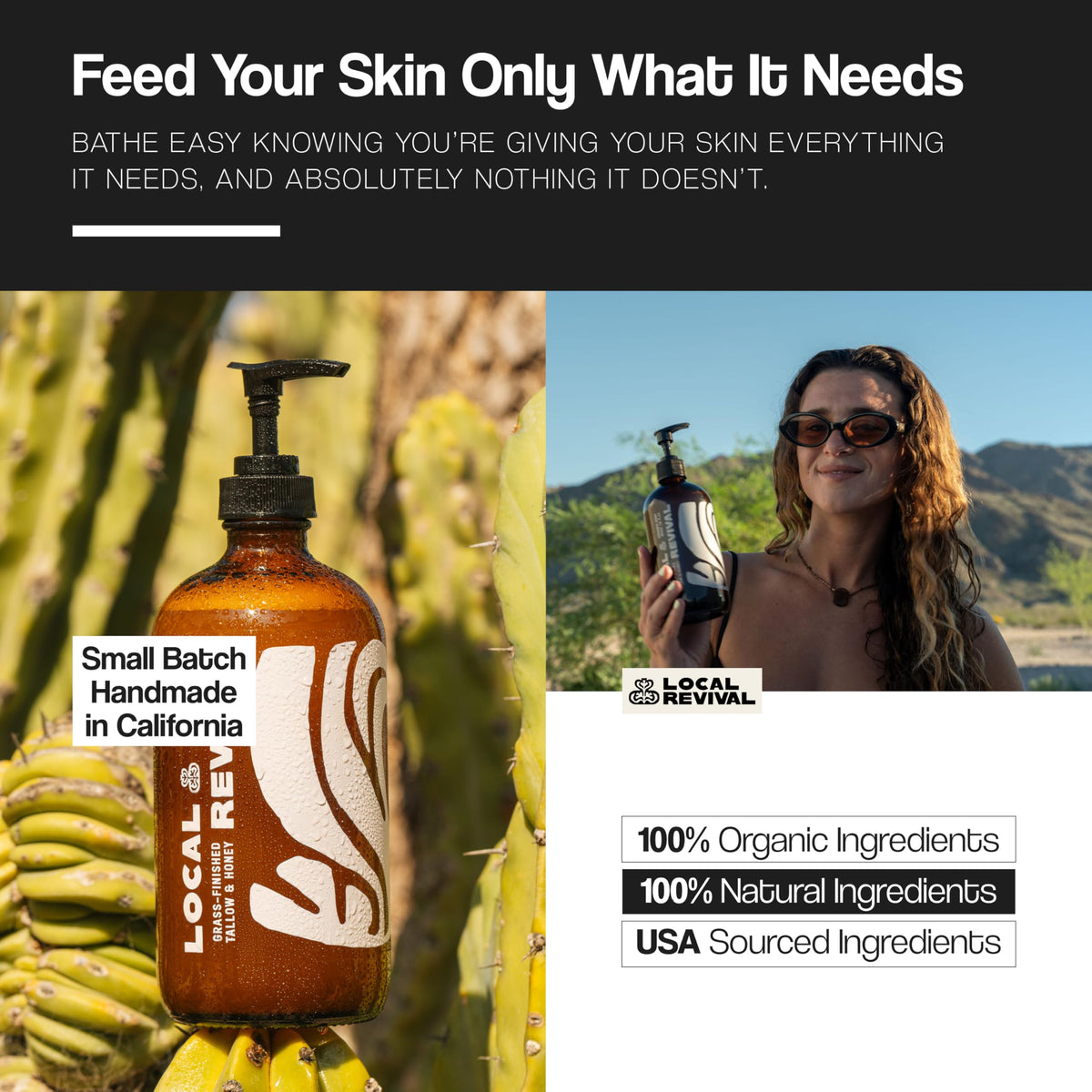 Creamy lather from Local Revival body wash leaves skin soft and hydrated.