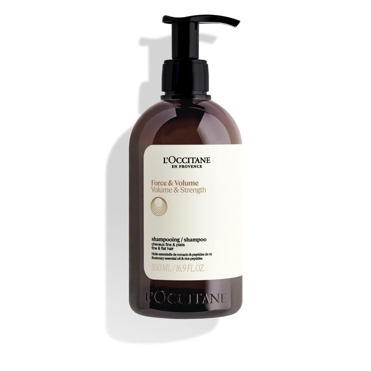 L'OCCITANE Aromachologie shampoo bottle shows silicone-free formula for stronger hair
