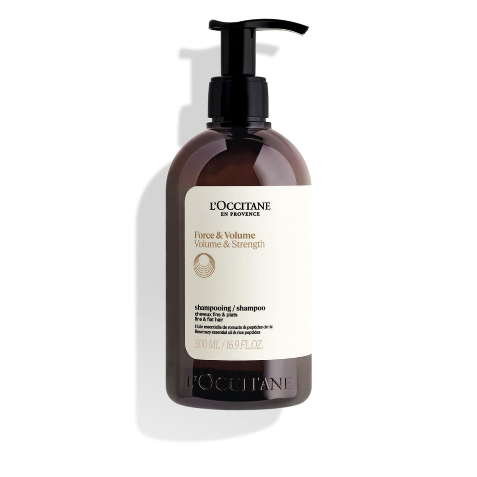 L'OCCITANE Aromachologie shampoo bottle shows silicone-free formula for stronger hair