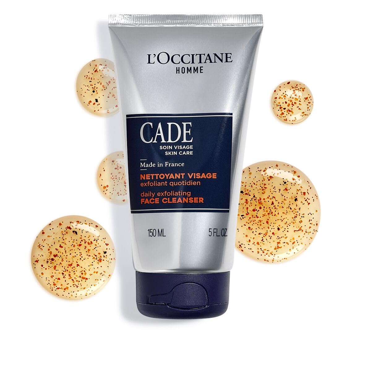 L'Occitane Cade exfoliating particles texture for bright, refreshed skin.