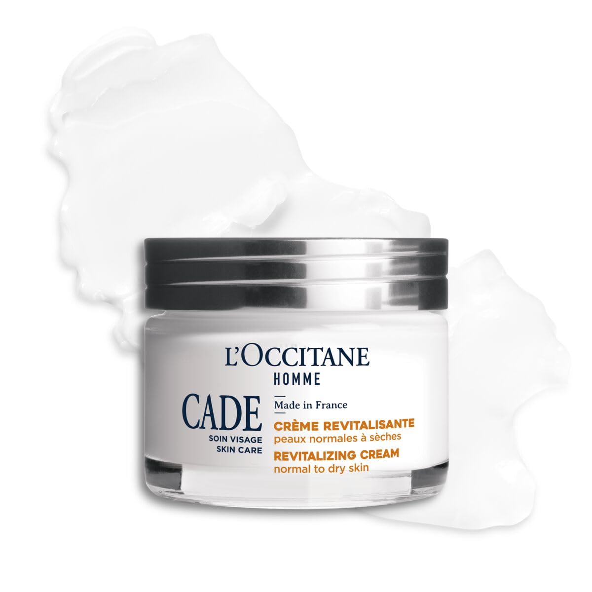 L'OCCITANE Cade Revitalizing Cream swatch shows creamy texture and firmness benefit