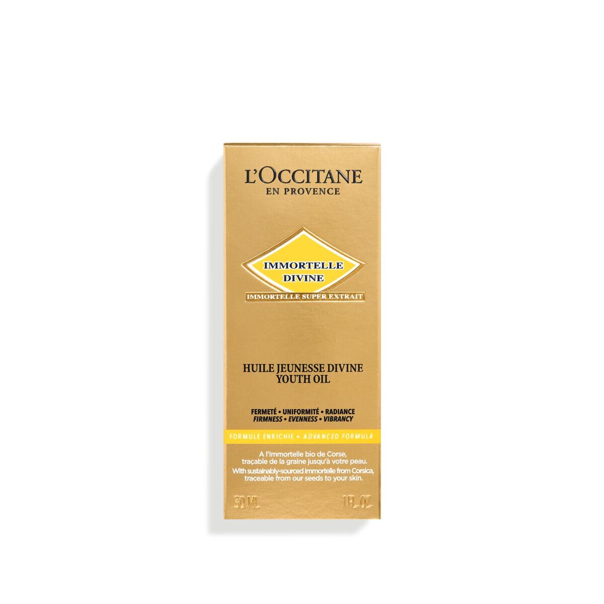 L'Occitane Immortelle Divine Oil texture close-up showing radiant feel.
