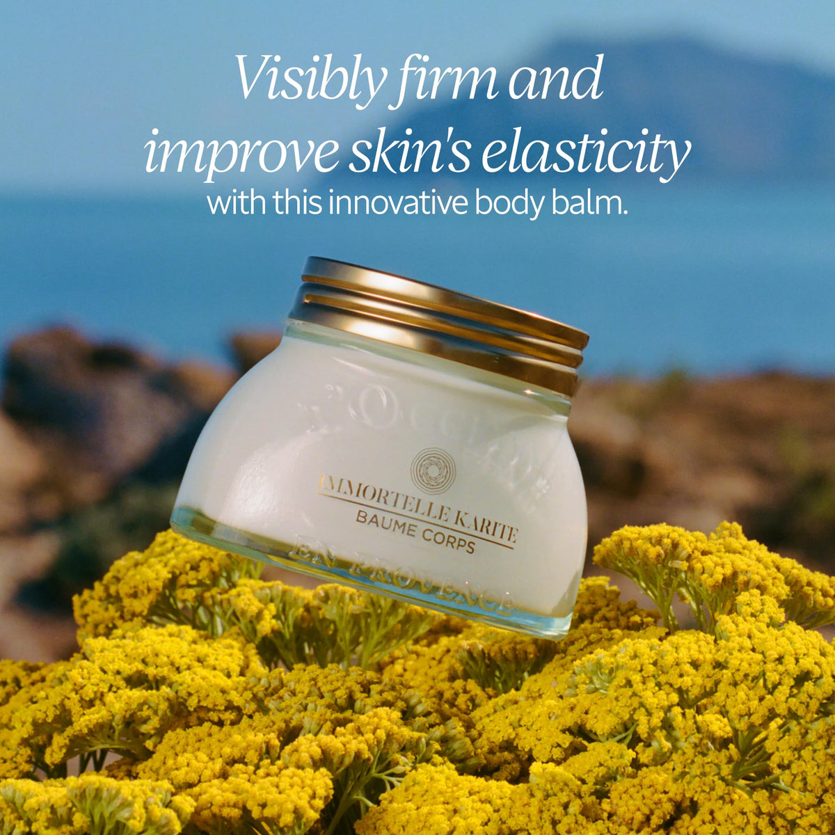L'Occitane Immortelle Shea Balm swirl demonstrating creamy texture for body hydration